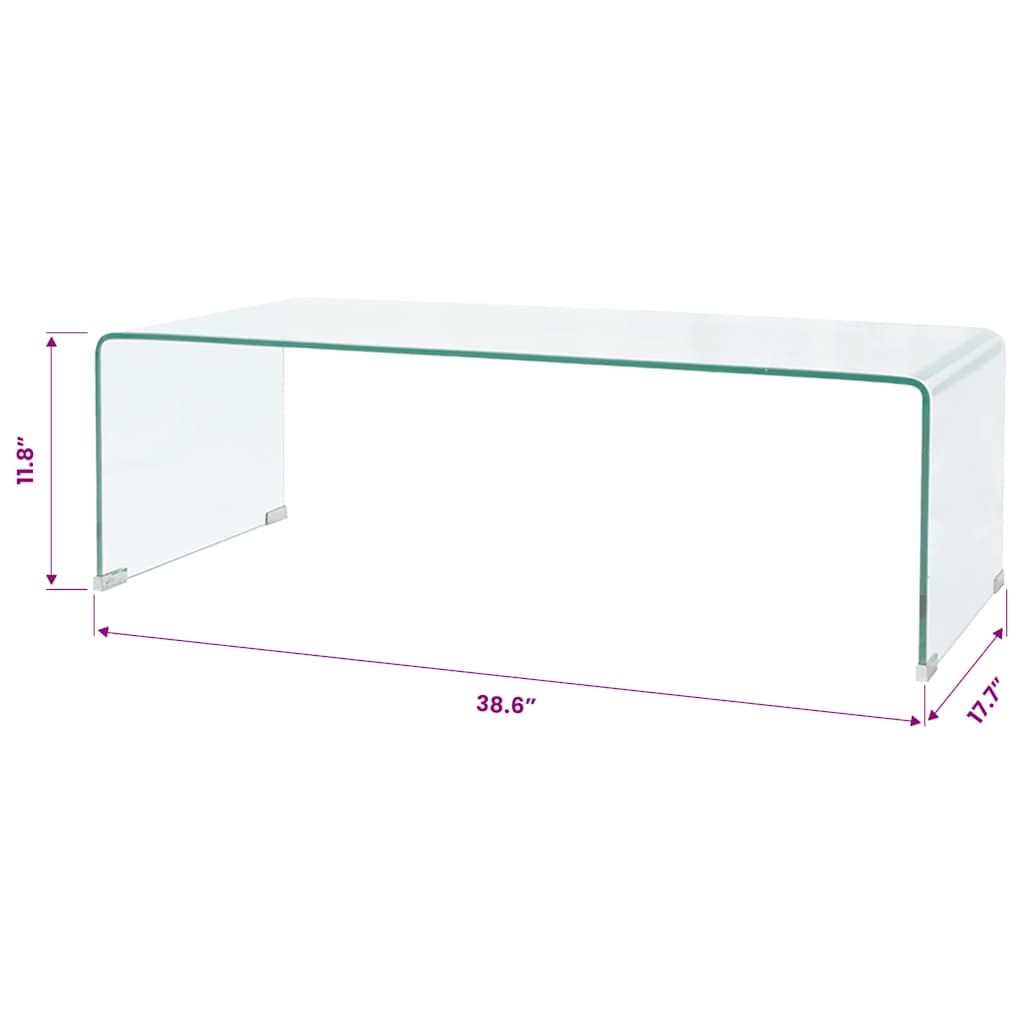 sofabord 98x45x30 cm hærdet glas transparent
