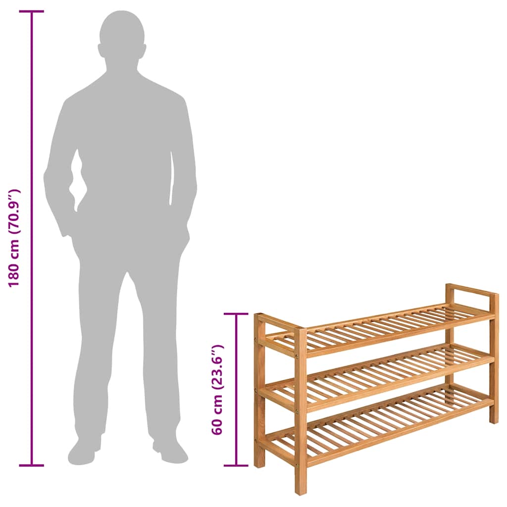 skostativ med 3 hylder 100x27x60 cm massivt egetræ