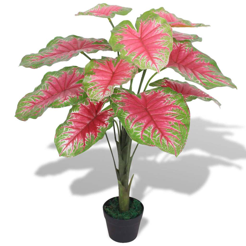 kunstig caladium-plante med urtepotte 85 cm grøn og rød