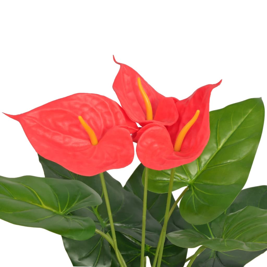 kunstig flamingoblomst med potte 45 cm rød og gul