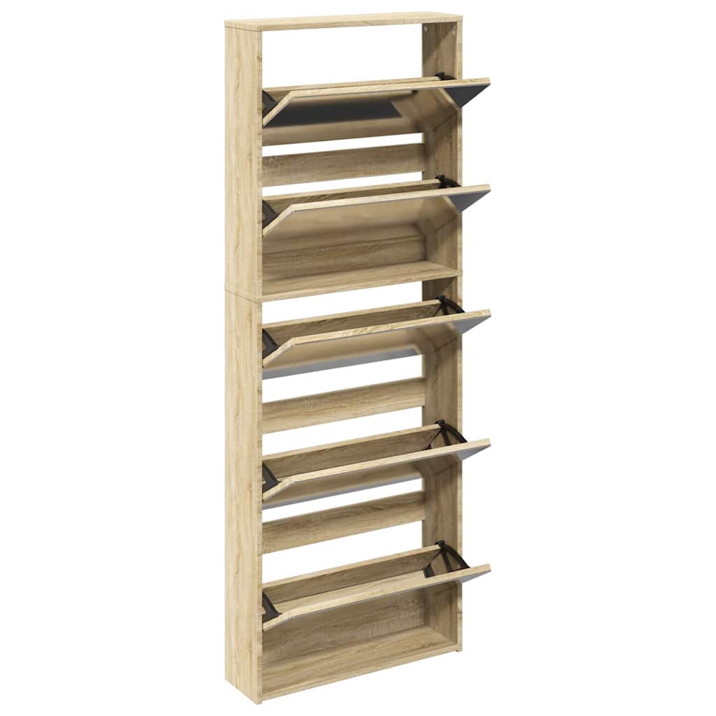 skoskab 5 hylder med spejl 63x17x169,5 cm egetræsfarvet