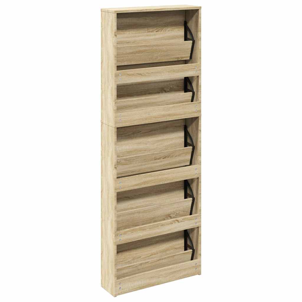 skoskab 5 hylder med spejl 63x17x169,5 cm egetræsfarvet