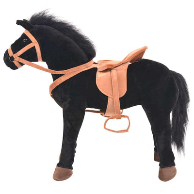 stående tøjdyr hest plysstof sort
