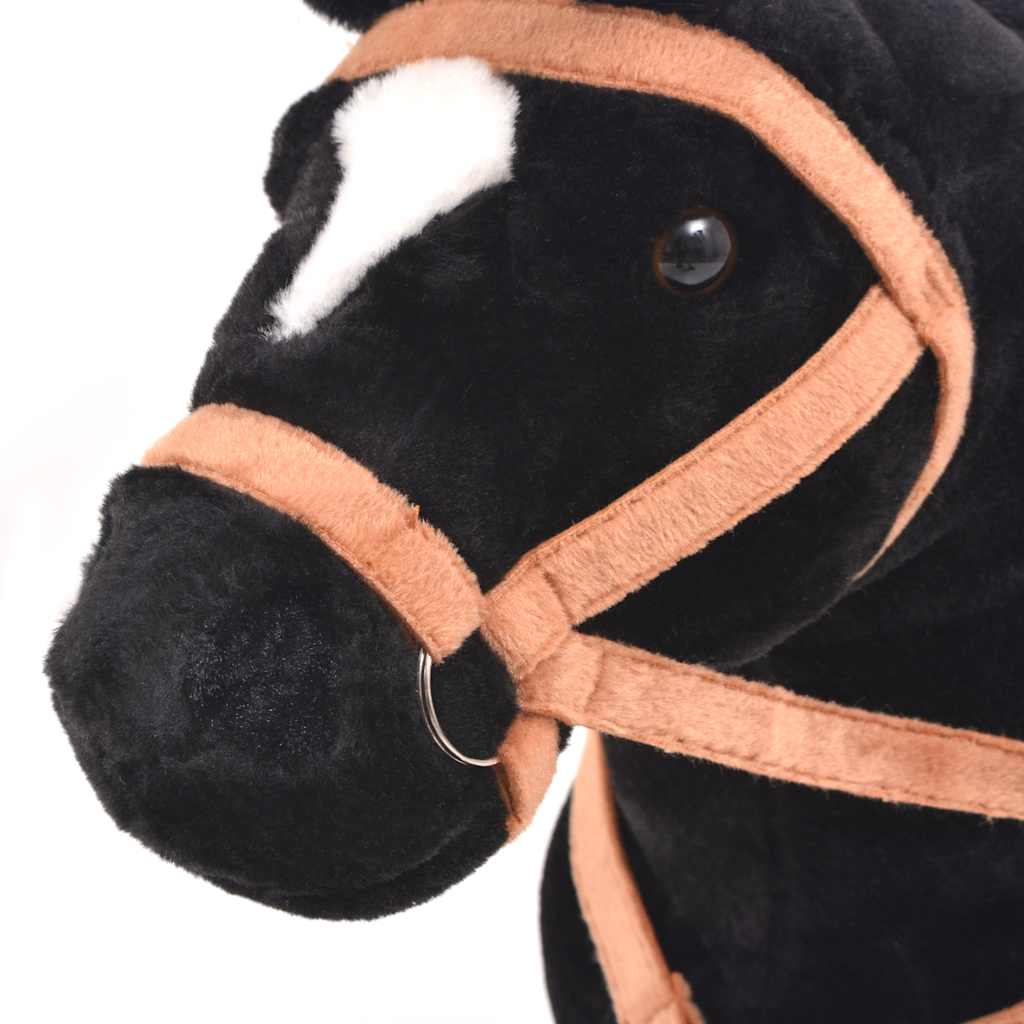 stående tøjdyr hest plysstof sort