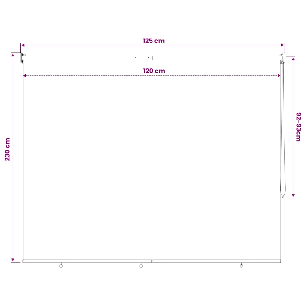 udendørs rullegardin 125 (B) x 230 (H) cm cremefarvet