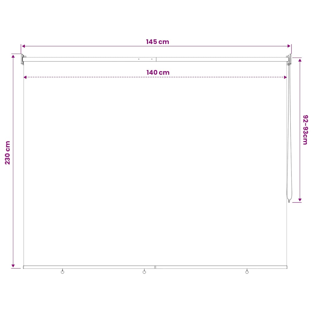 udendørs rullegardin 145 (B) x 230 (H) cm cremefarvet