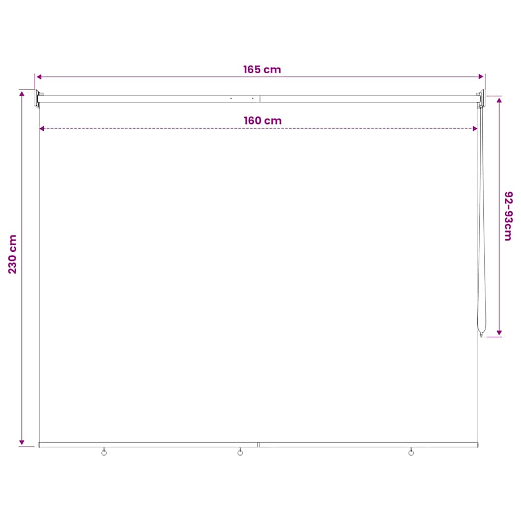 udendørs rullegardin 165 (B) x 230 (H) cm cremefarvet