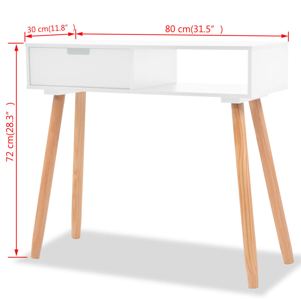 konsolbord massivt fyrretræ 80 x 30 x 72 cm hvid