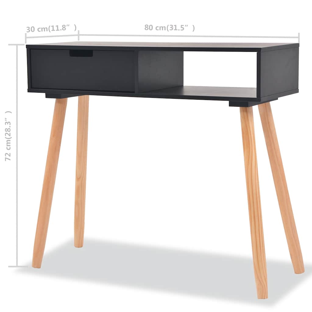 konsolbord massivt fyrretræ 80 x 30 x 72 cm sort
