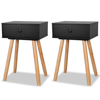 sengebord 2 stk. massivt fyrretræ 40 x 30 x 61 cm sort