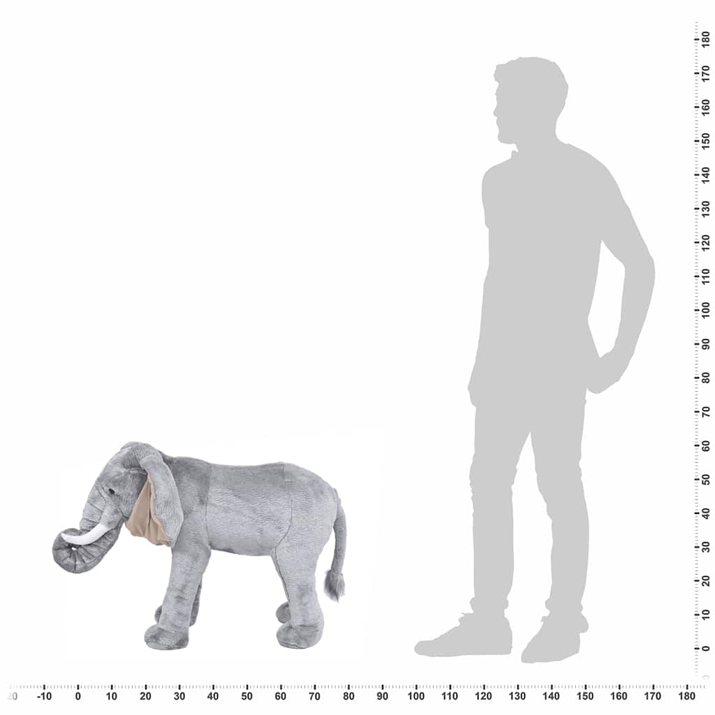 stående tøjdyr elefant plysstof XXL grå