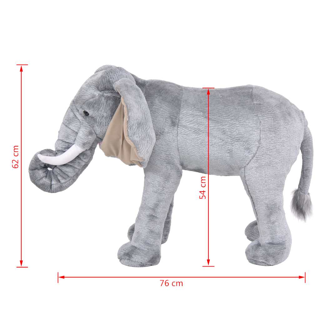 stående tøjdyr elefant plysstof XXL grå