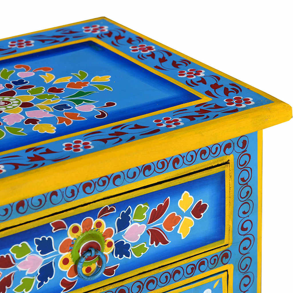 sengebord i massivt mangotræ tyrkis håndmalet
