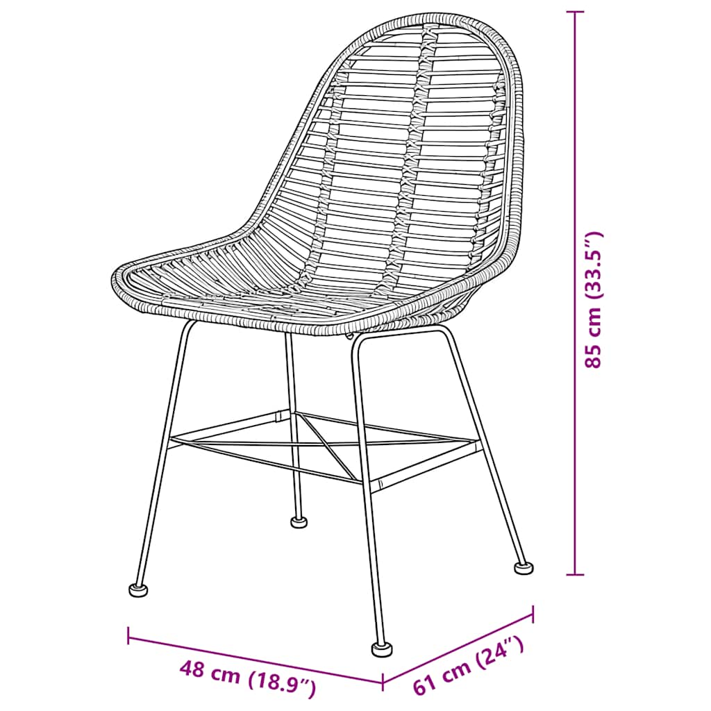 spisebordsstole 4 stk. naturligt rattan sort