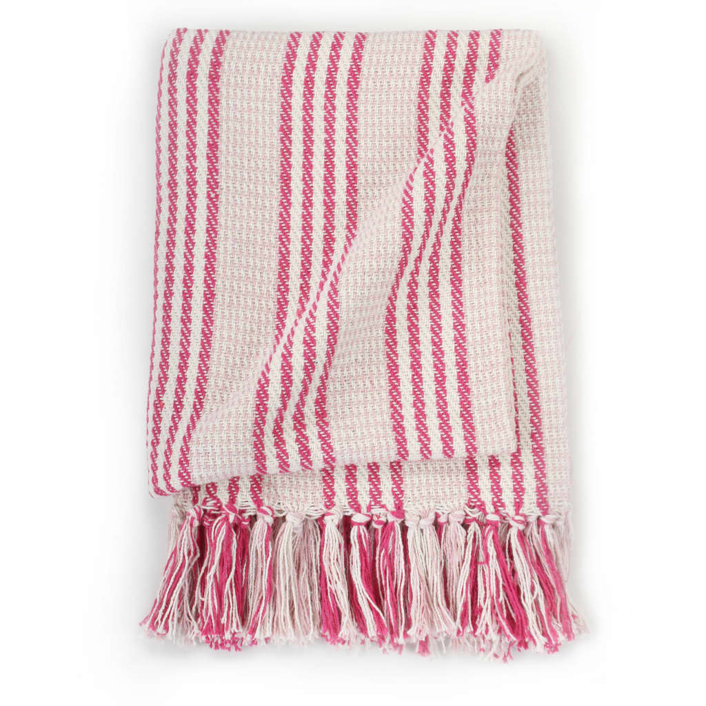 plaid 125x150 cm bomuld stribet lyserød og hvid