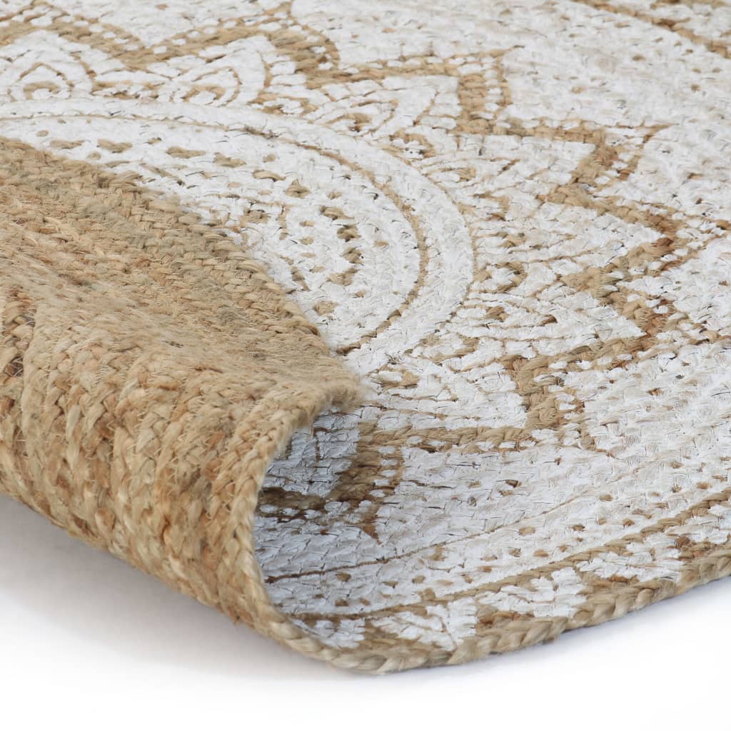 gulvtæppe flettet jute med print 150 cm rund