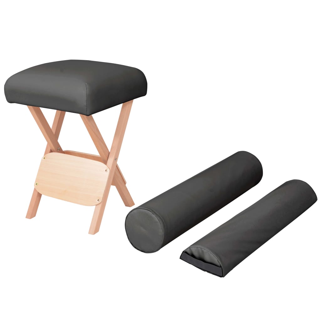 foldbar massagestol 12 cm tykt sæde 2 bolsterpuder sort