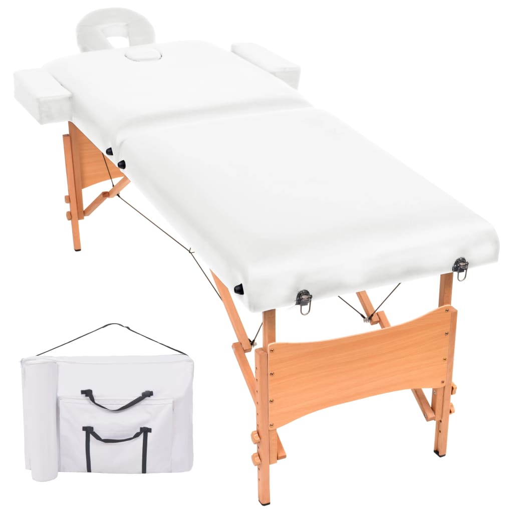 sammenfoldeligt massagebord 2 zoner 10 cm tyk hynde hvid