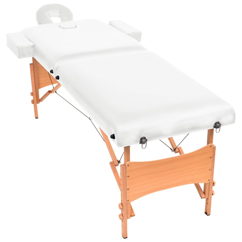 sammenfoldeligt massagebord 2 zoner 10 cm tyk hynde hvid