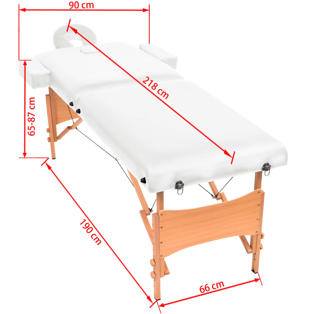 sammenfoldeligt massagebord 2 zoner 10 cm tyk hynde hvid