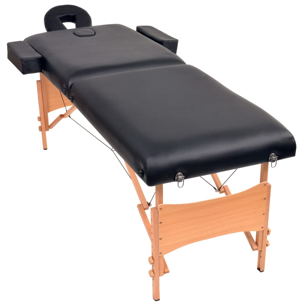sammenfoldeligt massagebord 2 zoner 10 cm tyk hynde sort
