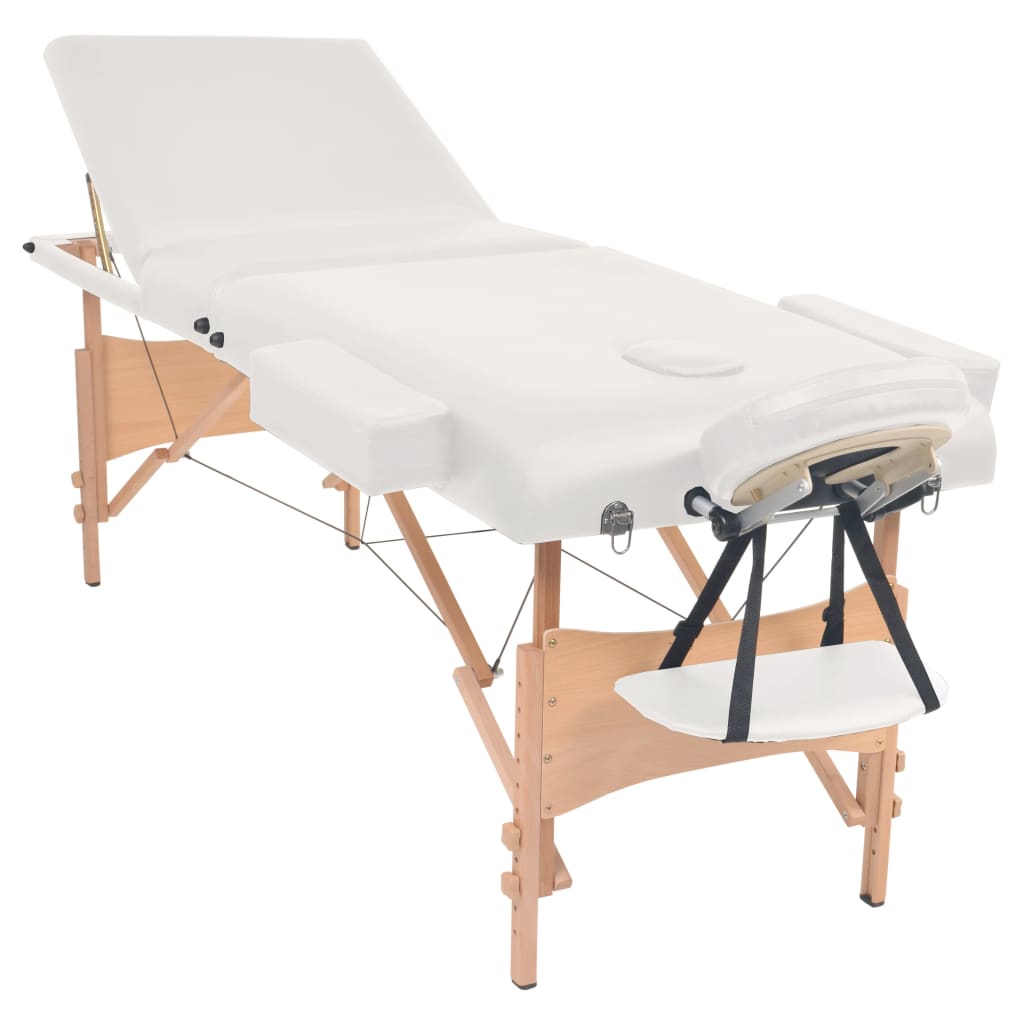 sammenfoldeligt massagebord 3 zoner 10 cm tyk hynde hvid