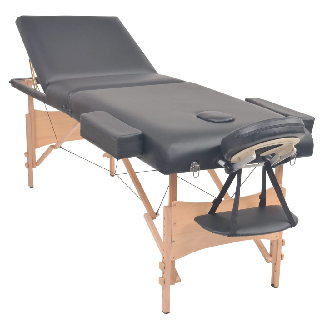 sammenfoldeligt massagebord 3 zoner 10 cm tyk hynde sort