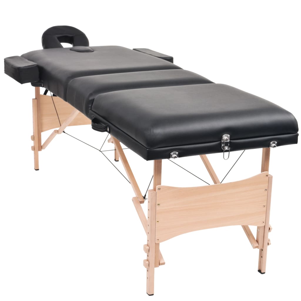 sammenfoldeligt massagebord 3 zoner 10 cm tyk hynde sort