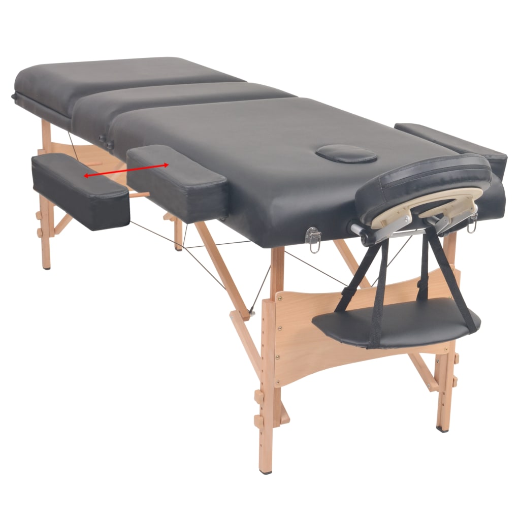 sammenfoldeligt massagebord 3 zoner 10 cm tyk hynde sort