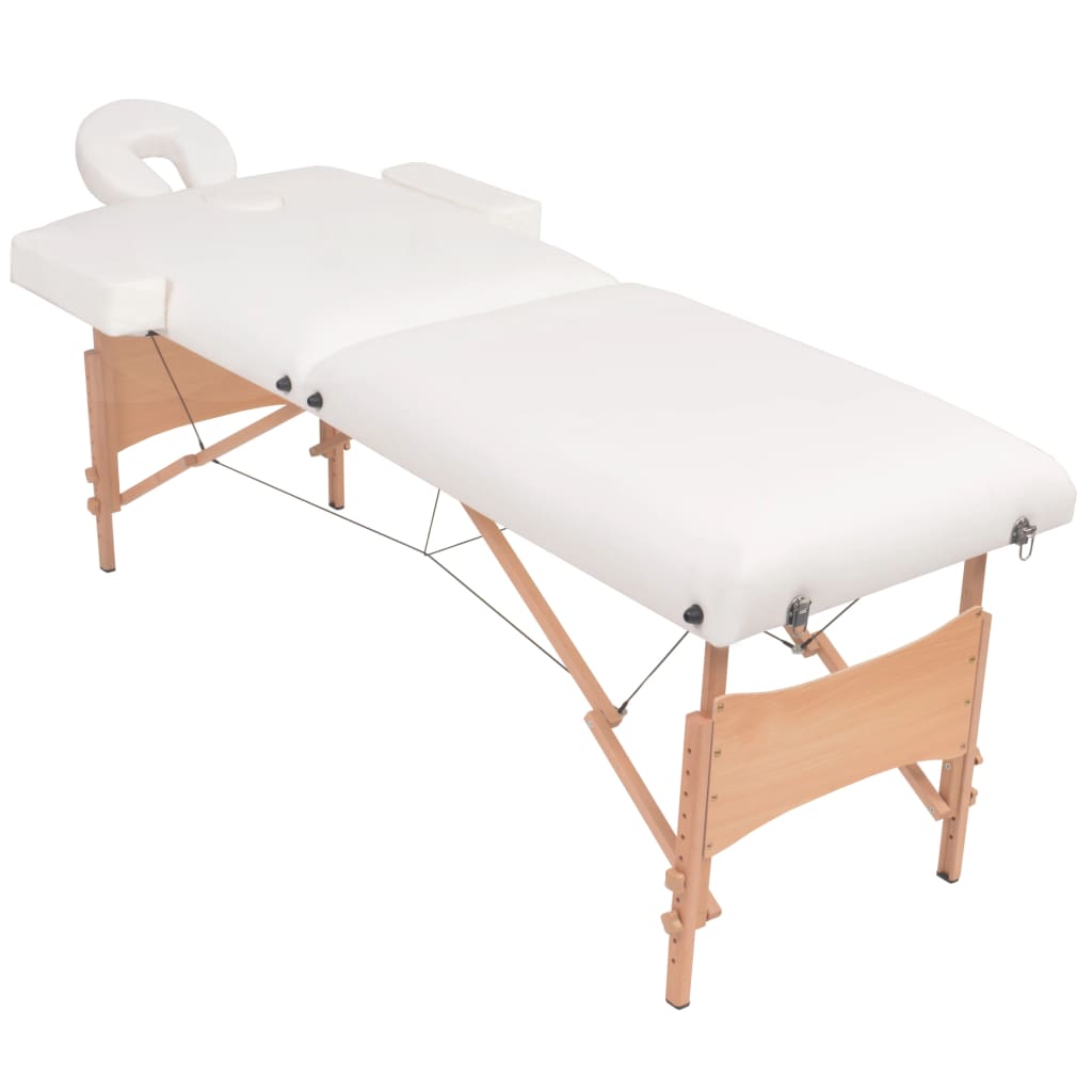 foldbart massagebord med skammel 2 zoner 10 cm tyk hynde hvid