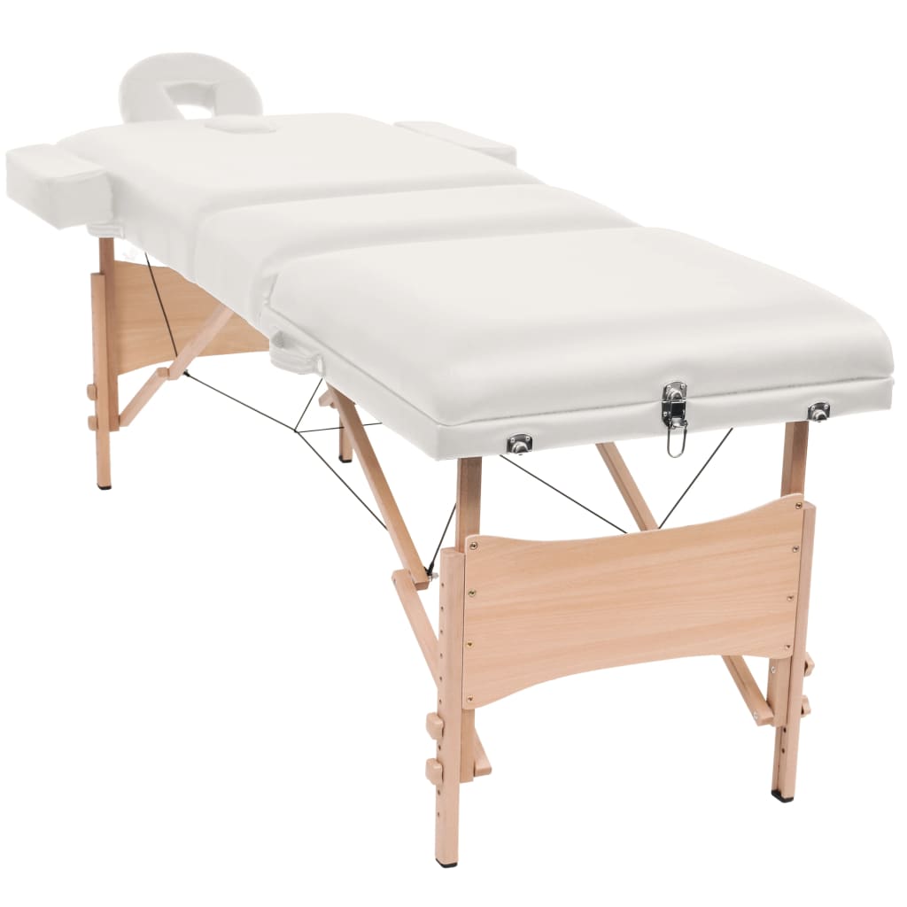 foldbart massagebord med skammel 3 zoner 10 cm tyk hvid