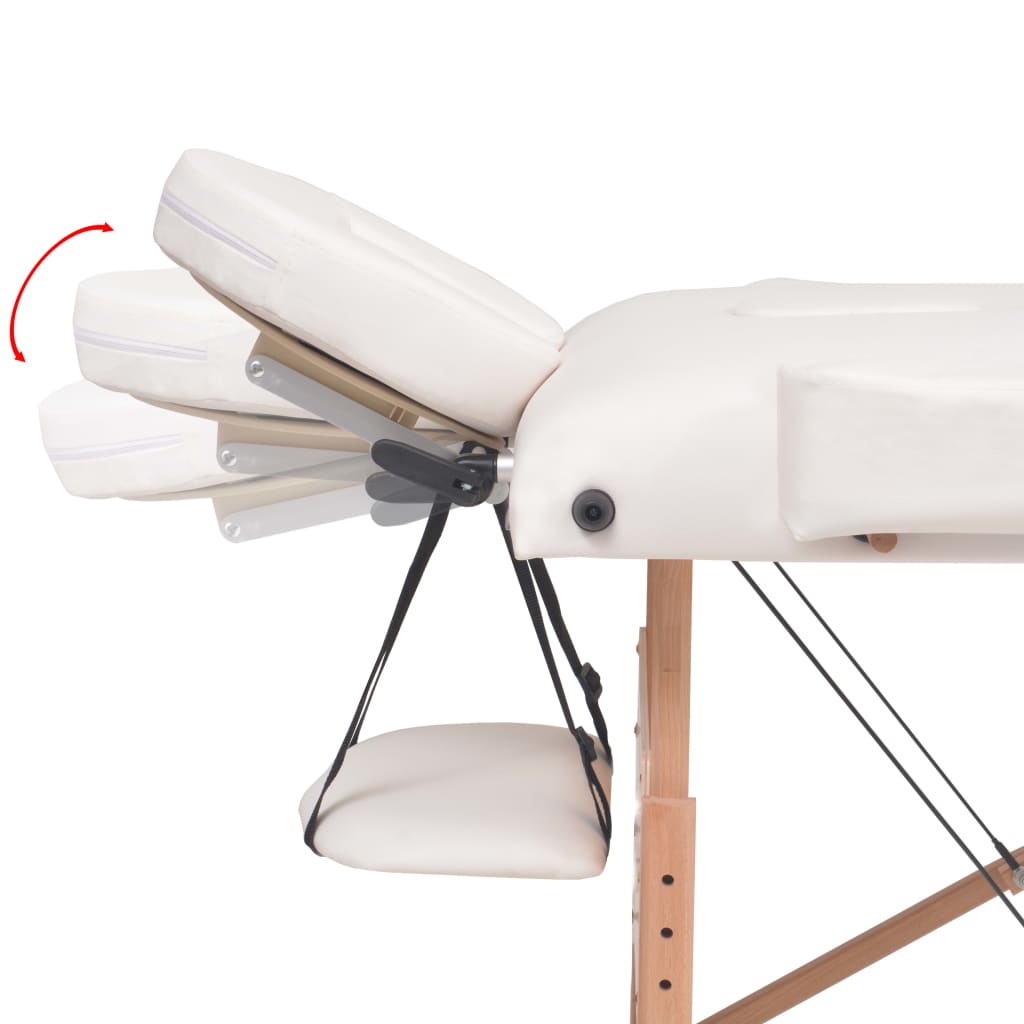 foldbart massagebord med skammel 3 zoner 10 cm tyk hvid