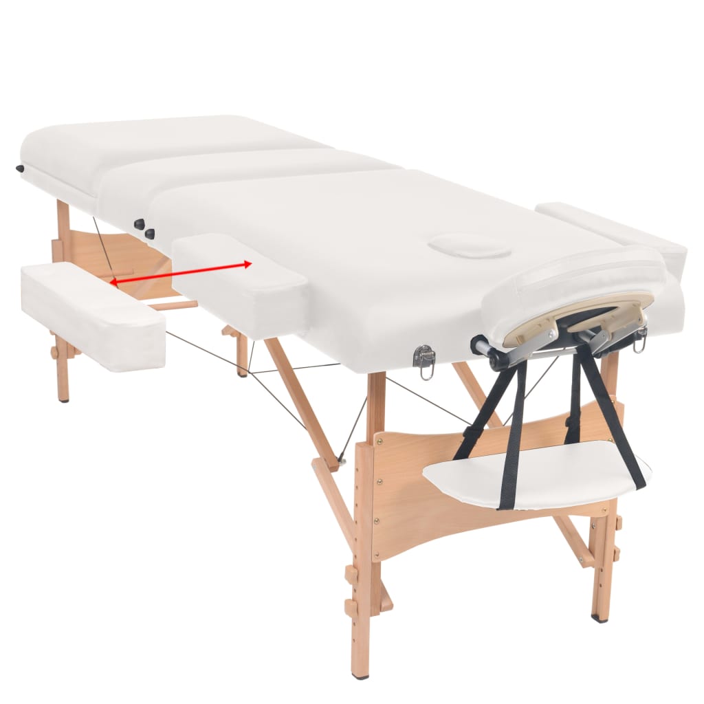 foldbart massagebord med skammel 3 zoner 10 cm tyk hvid