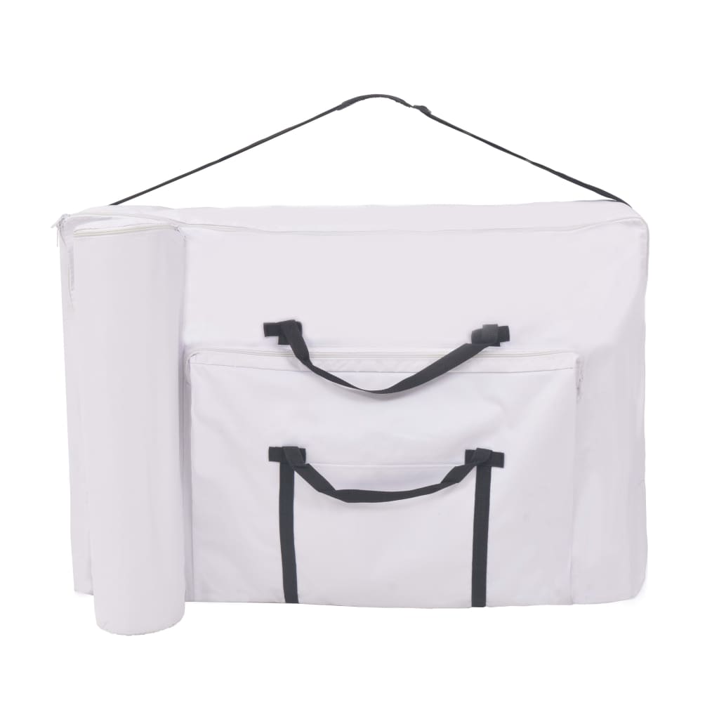 foldbart massagebord med skammel 3 zoner 10 cm tyk hvid