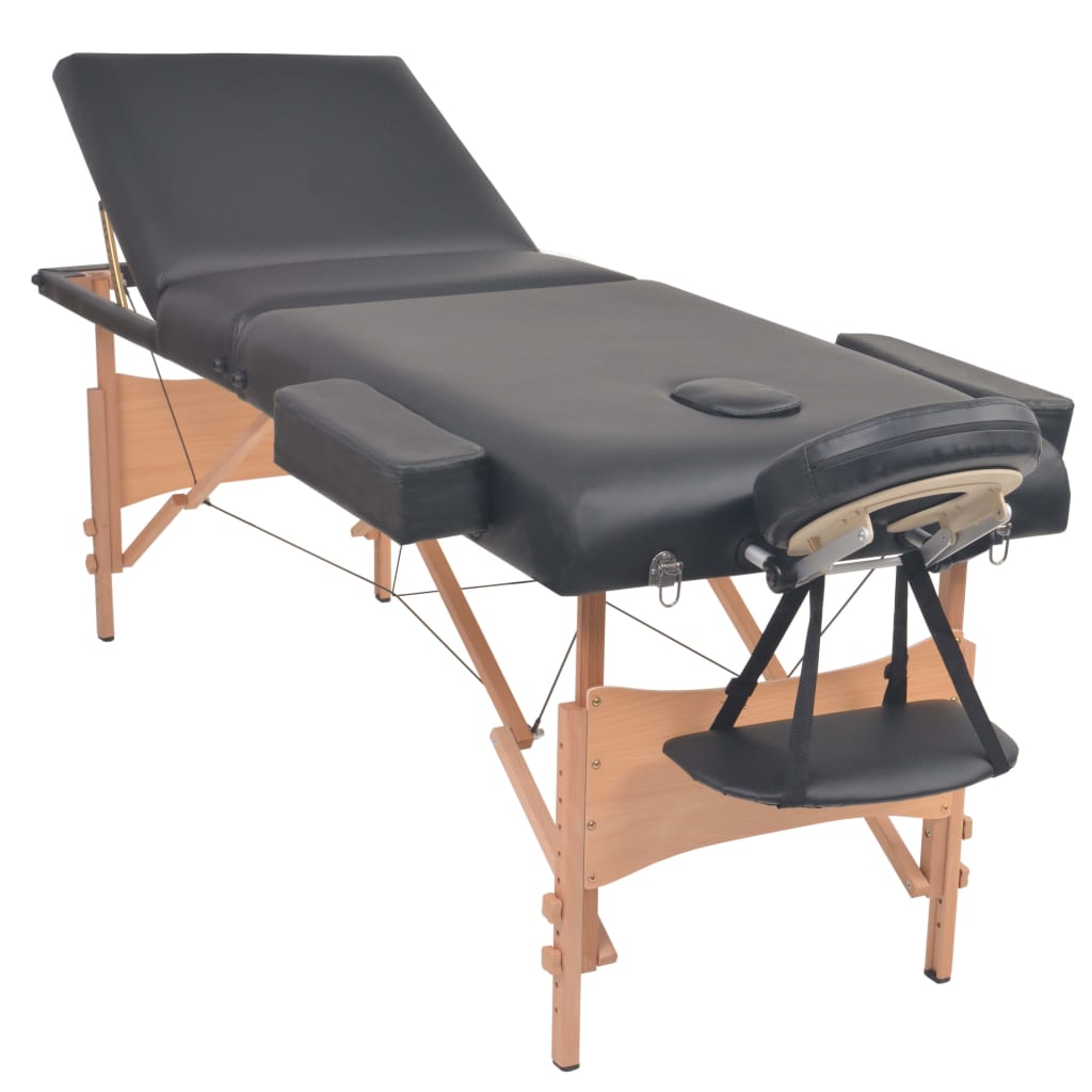 foldbart massagebord med skammel 3 zoner 10 cm tyk sort