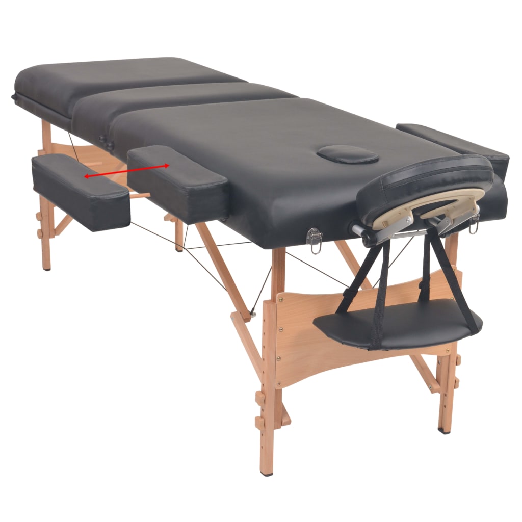 foldbart massagebord med skammel 3 zoner 10 cm tyk sort