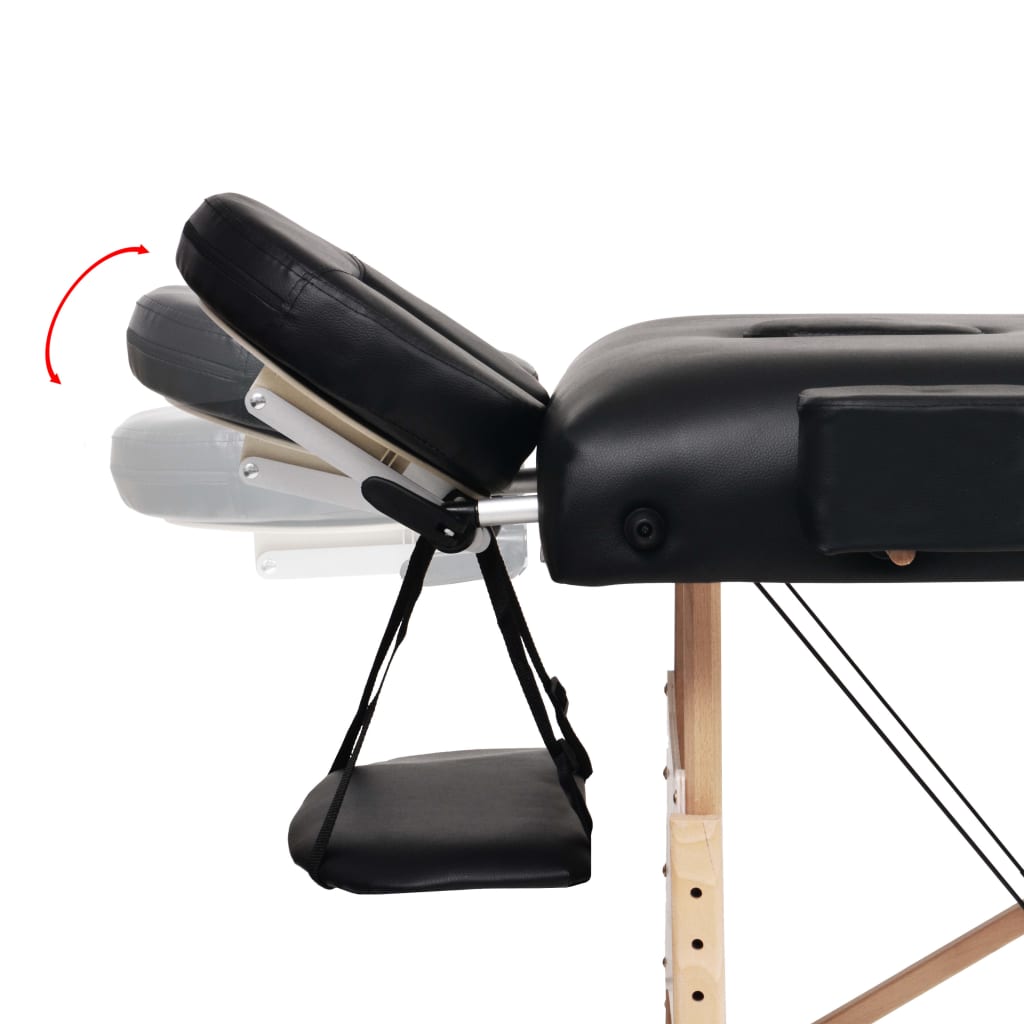 foldbart massagebord med skammel 3 zoner 10 cm tyk sort