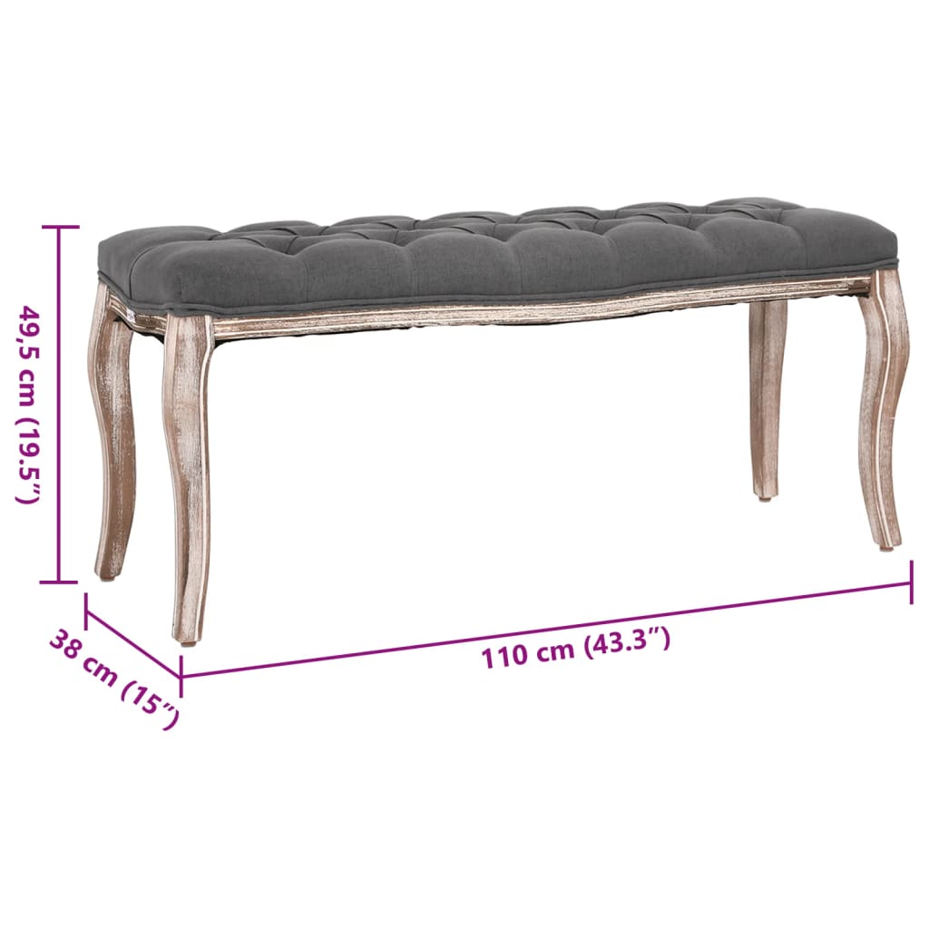 bænk 110x38x48 cm lærred massivt træ mørkegrå