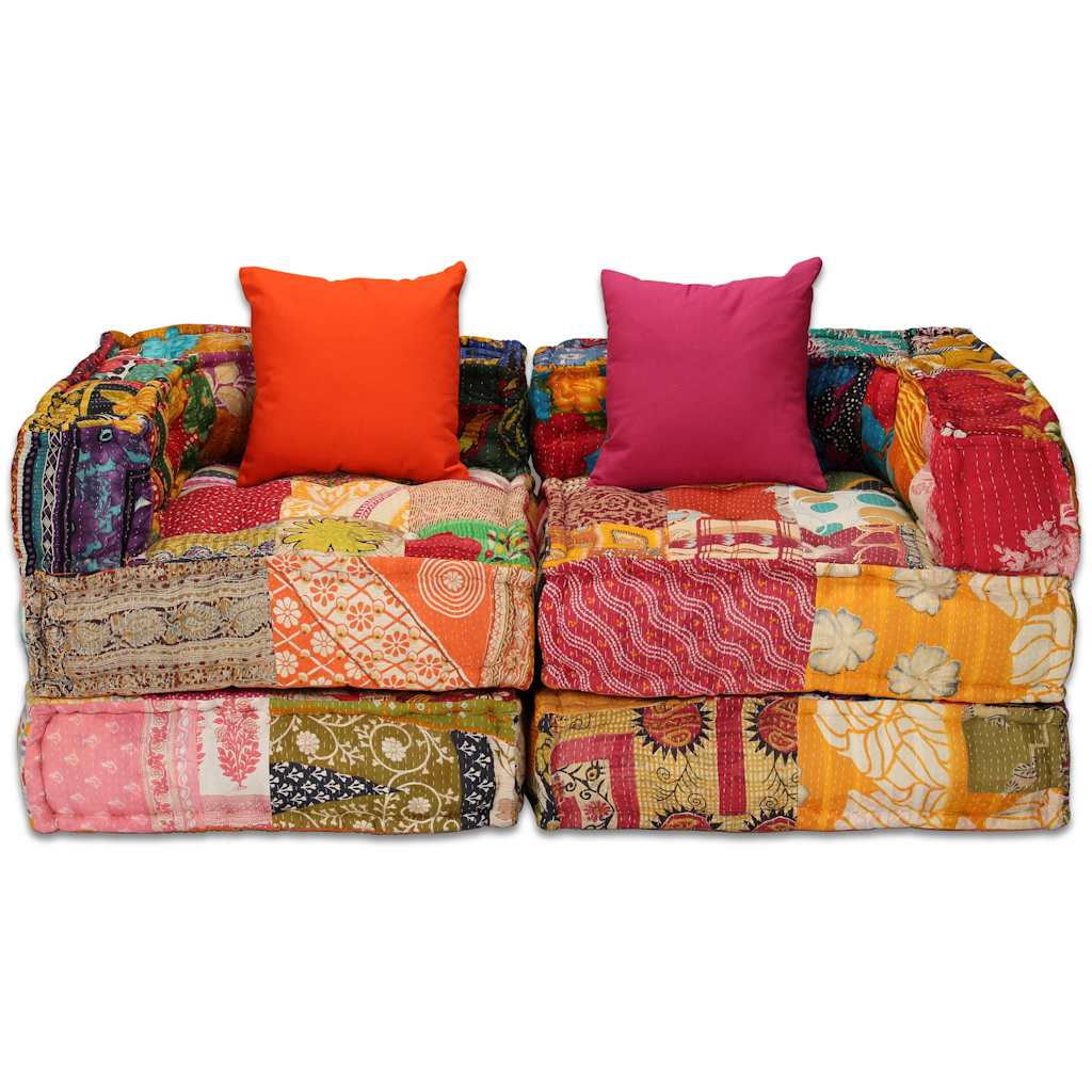 2-personers modulpuf stof patchwork