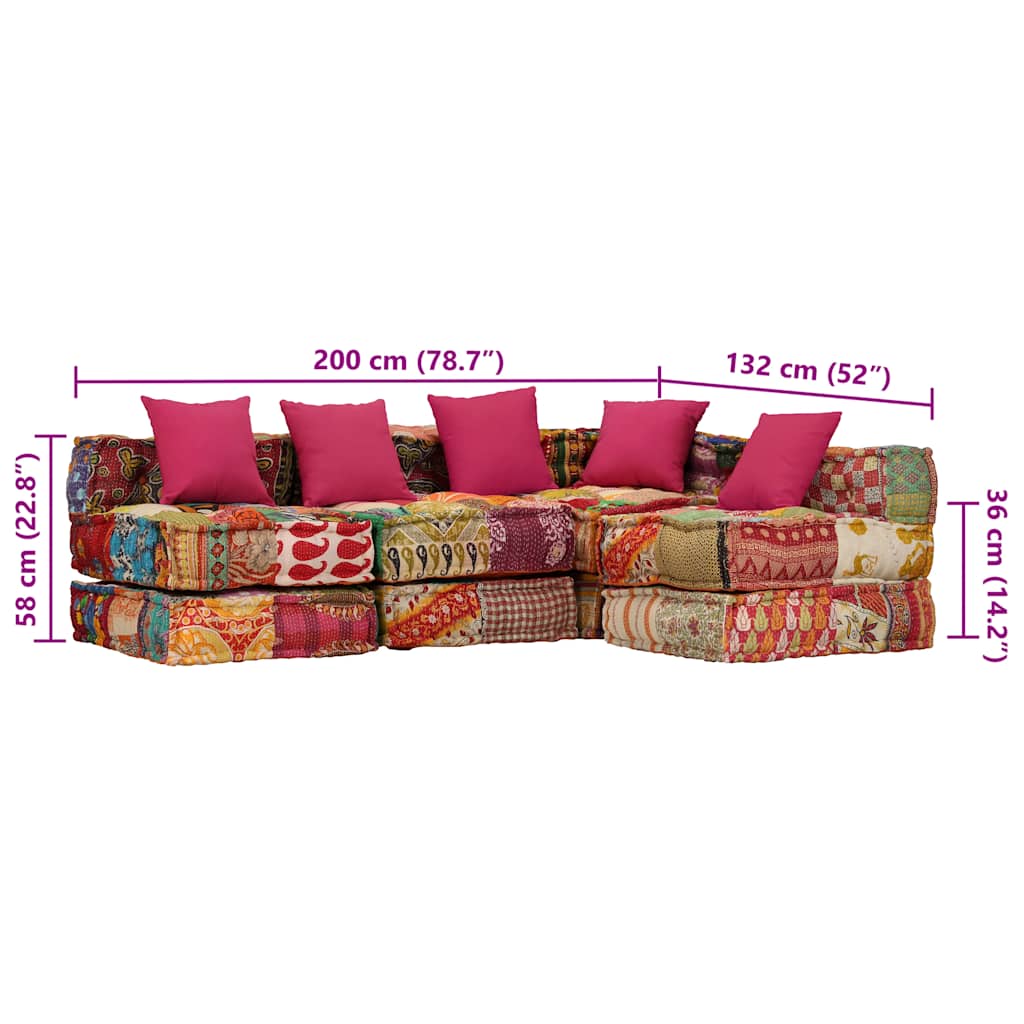 4-personers modulpuf stof patchwork