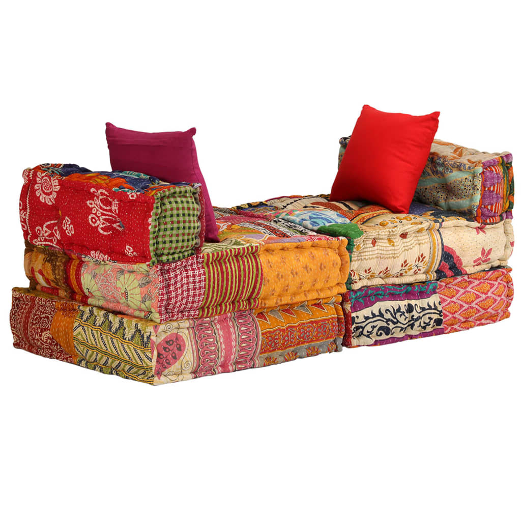 3-personers modulpuf stof patchwork