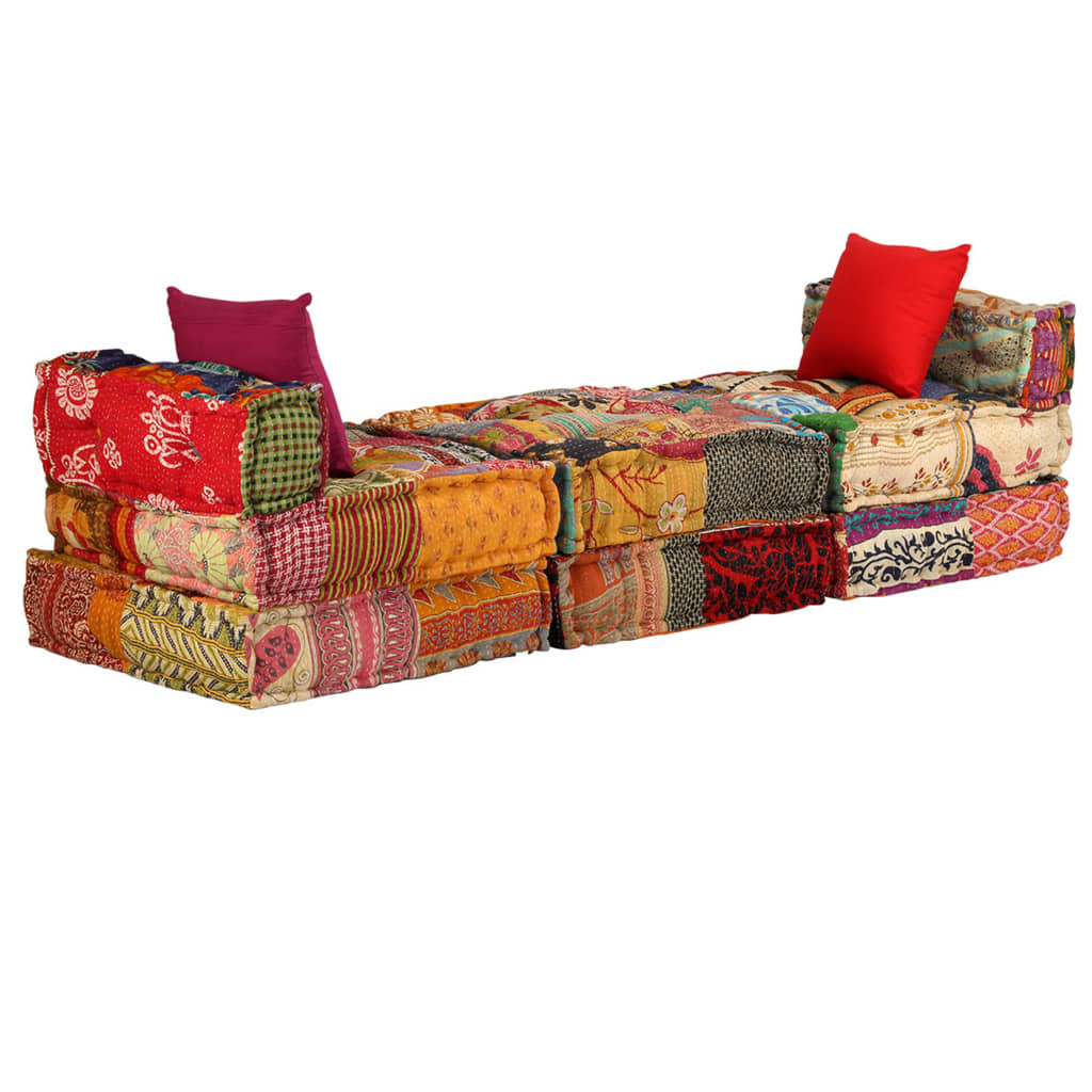 3-personers modulpuf stof patchwork