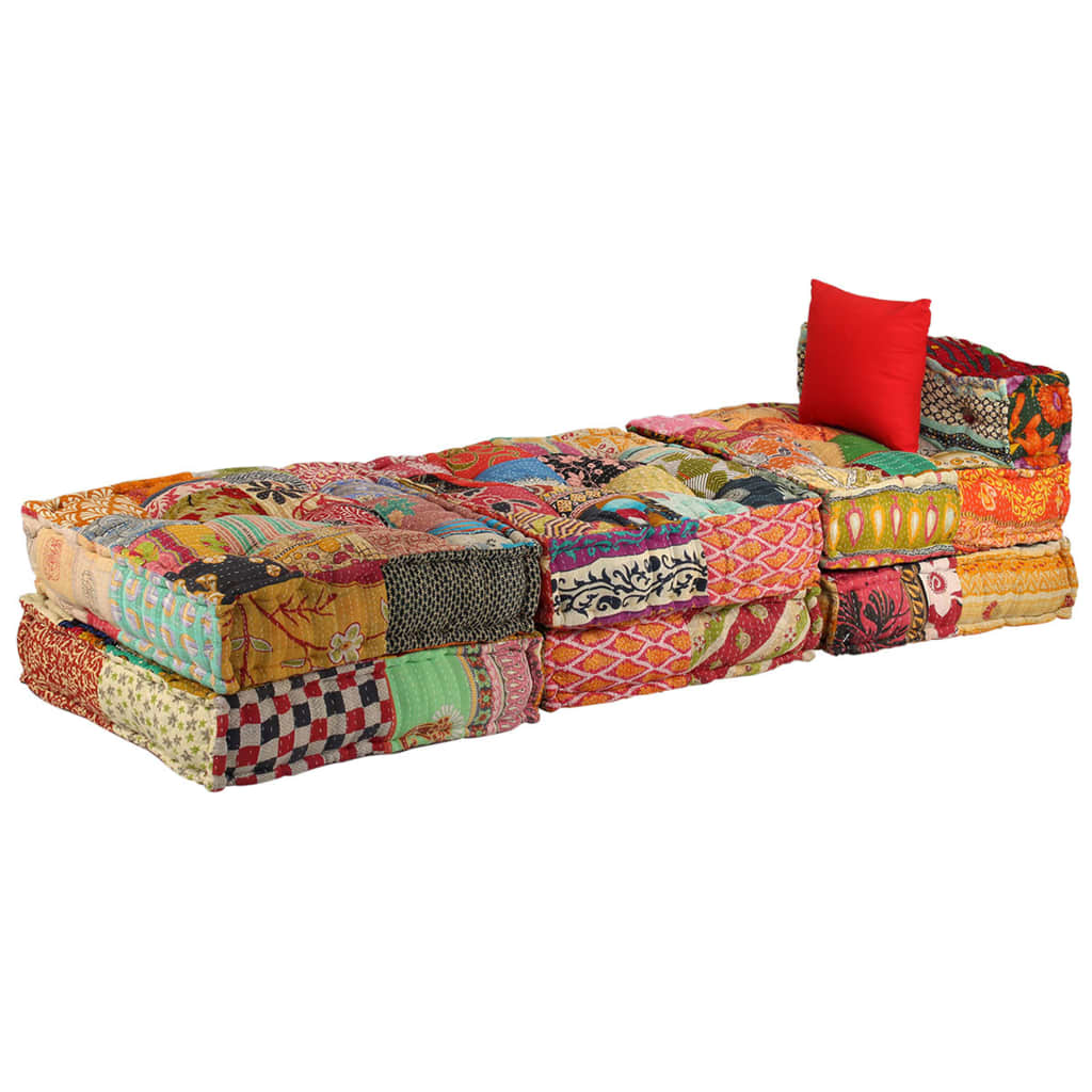 3-personers modulpuf stof patchwork