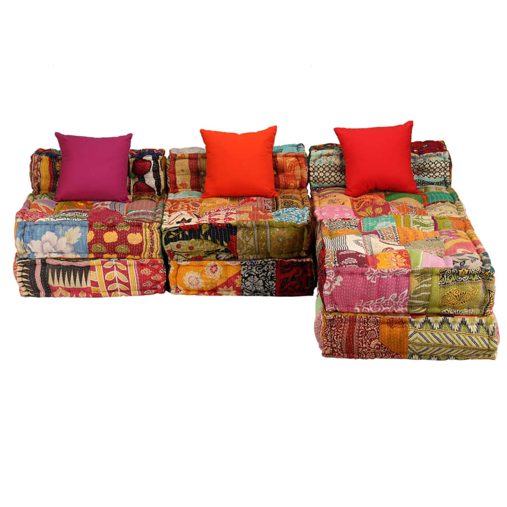 3-personers modulpuf stof patchwork