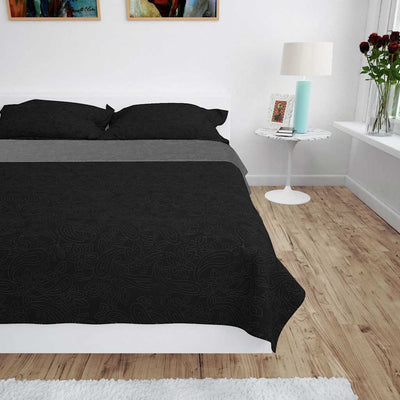 dobbeltsidet quiltet sengetæppe 220 x 240 cm grå og sort