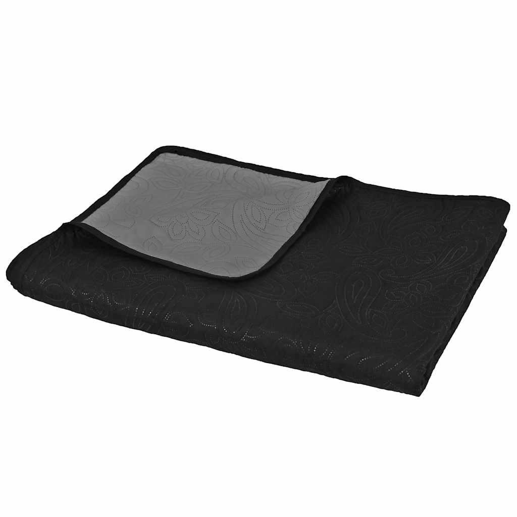 dobbeltsidet quiltet sengetæppe 230 x 260 cm grå og sort