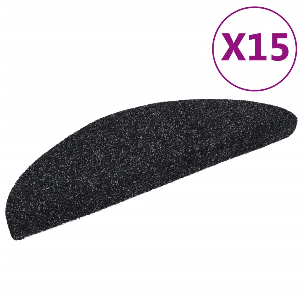 trappemåtter selvklæbende 15 stk. 56x17x3 cm sorte halvrunde