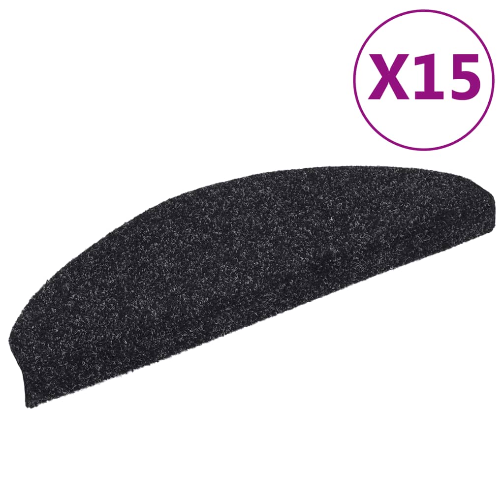 trappemåtter selvklæbende 15 stk. 65x21x4 cm sorte halvrunde store