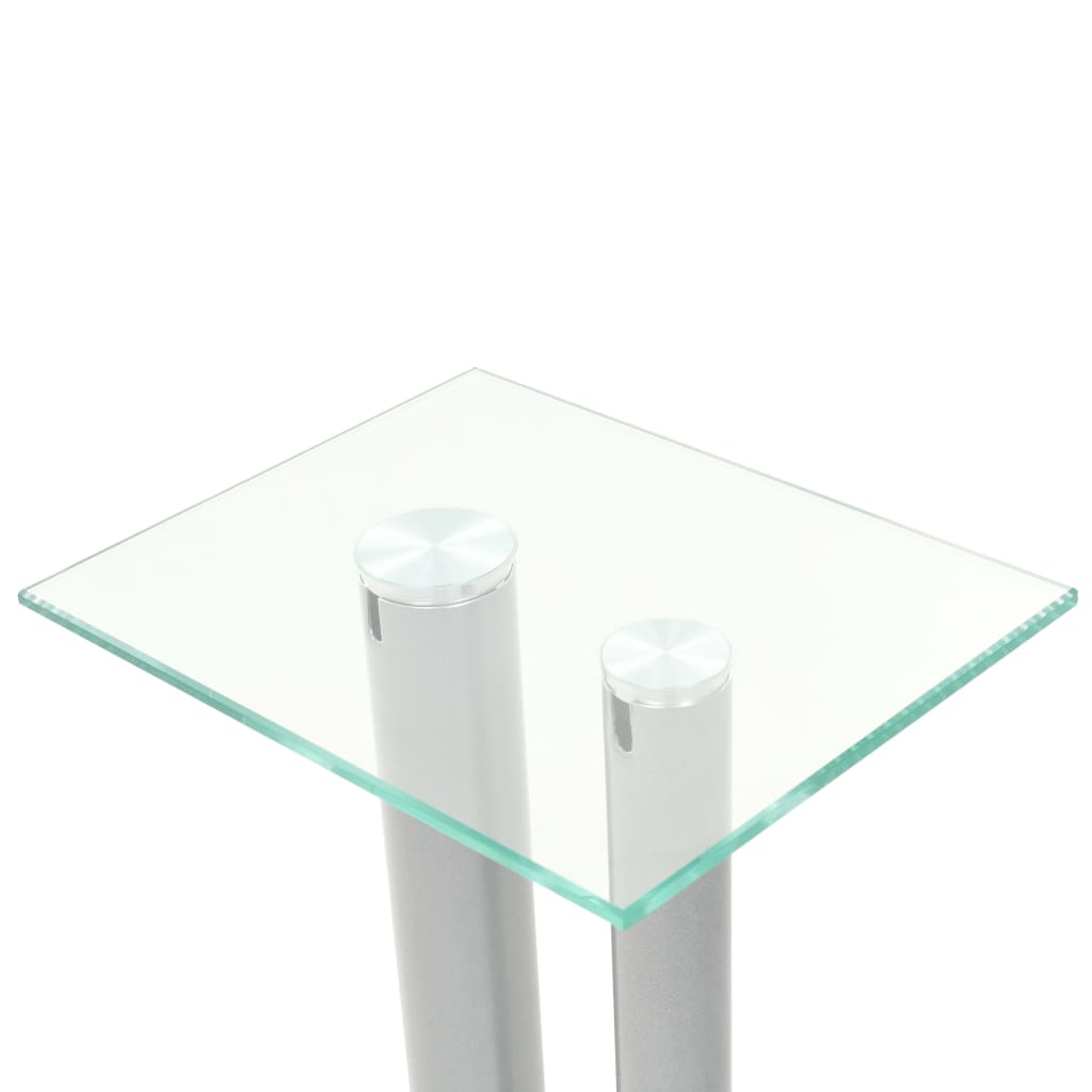 højtalerstativer 2 stk. hærdet glas 2 søjledesigns sølvfarvet
