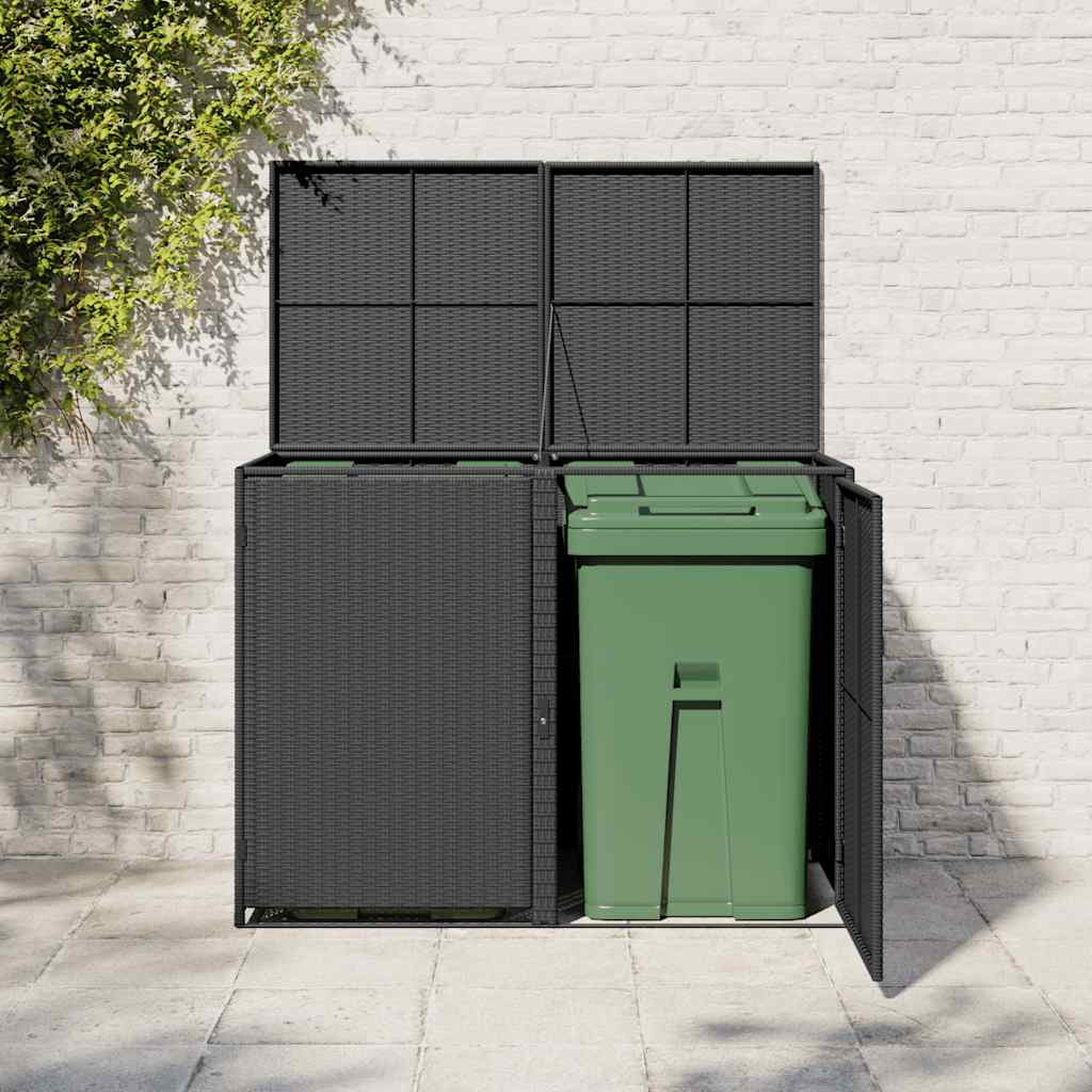 dobbelt skraldespandsskjuler polyrattan sort 148 x 80 x 111 cm
